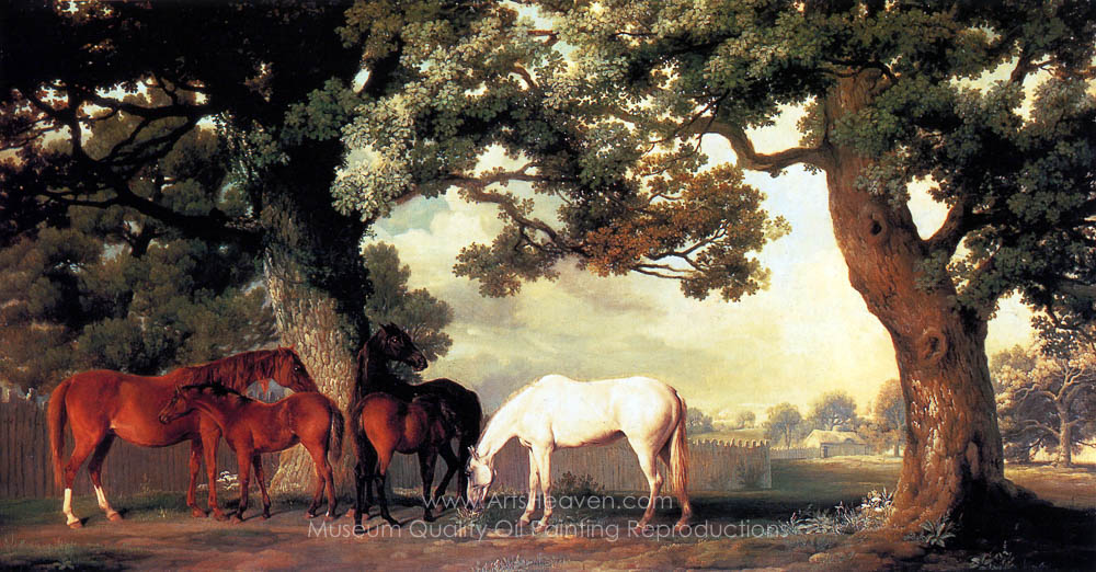 George stubbs mares and foals beneath large oak trees painting reproductions save