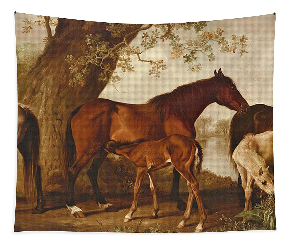 Mare and foals tapestry by george stubbs