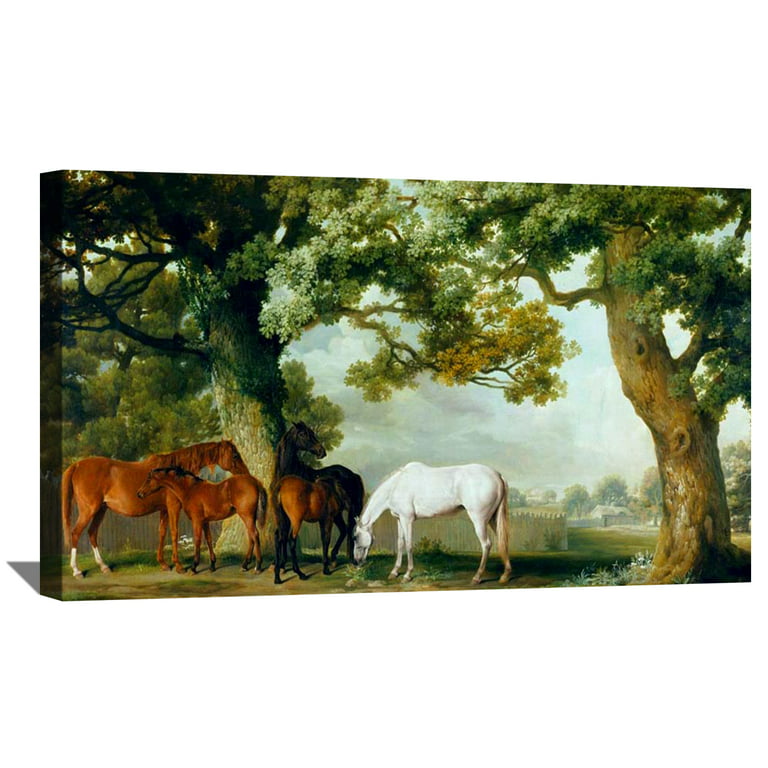 George stubbs paintings sporting art print mares and foals under an oak tree canvas art framed wall art