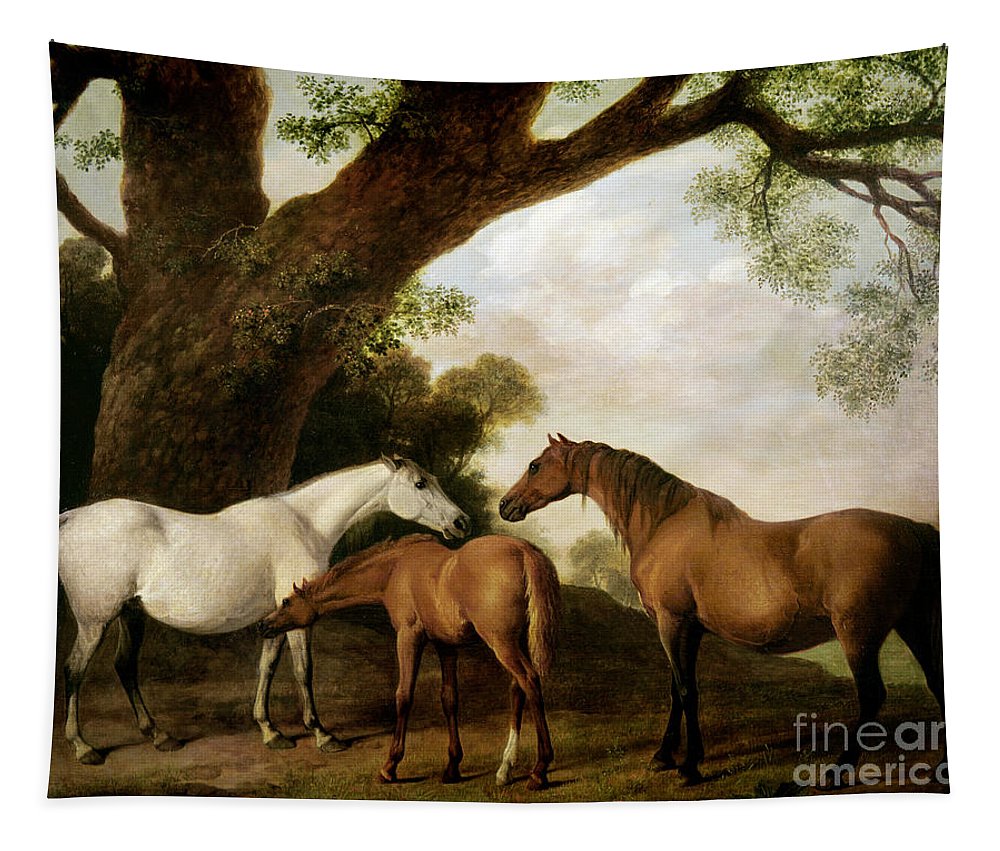 Two mares and a foal tapestry by george stubbs