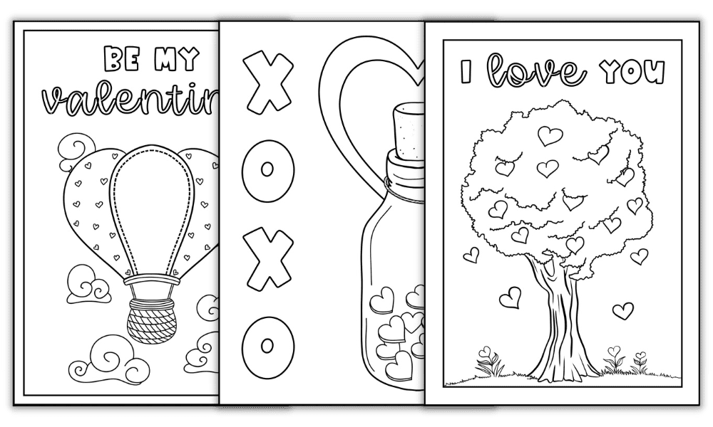 Free foldable valentines day colouring cards colour your own valentines