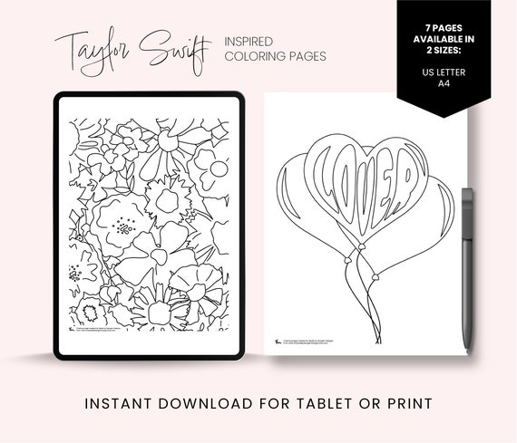 Swiftie coloring book taylor swift inspired instant download printable coloring pages digital coloring pages