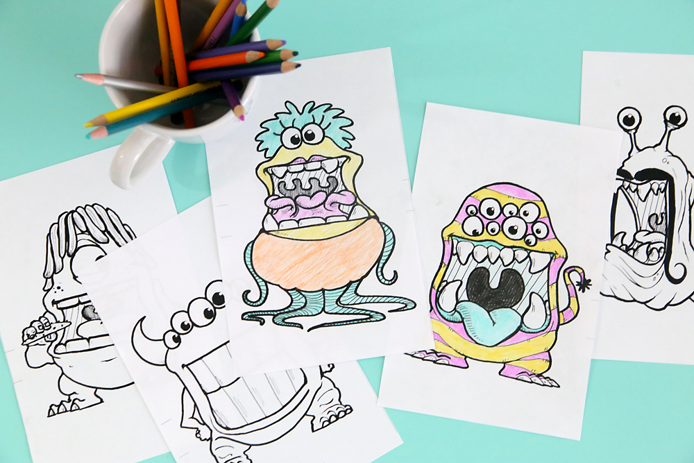 Monster coloring pages folding surprise
