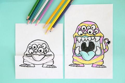 Monster coloring pages folding surprise monster coloring pages coloring pages open mouth drawing