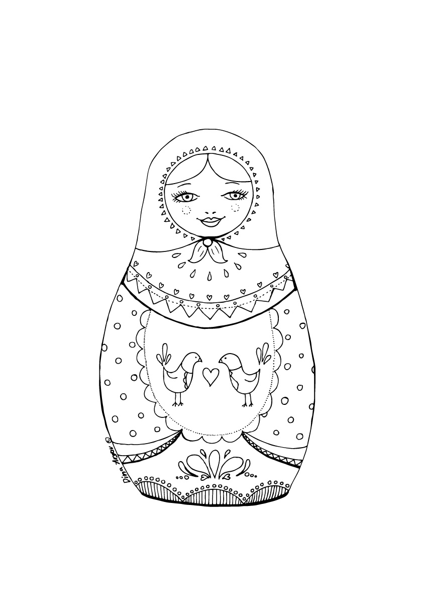 Printable coloring page â matryoshka with birds art by dina argov