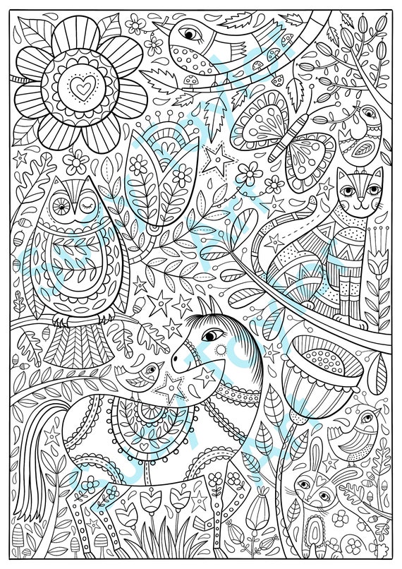 Folk art printable coloring page