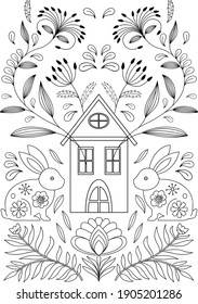 Stock vektor âvector scandinavian folk art coloring pageâ bez autorskãch poplatkå