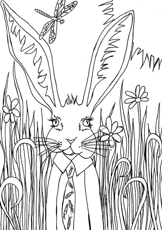Mr rabbit folk art colouring page