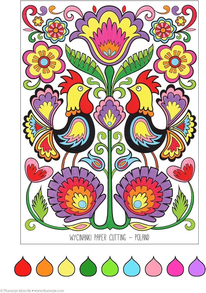 Folk art coloring book design originals beginner