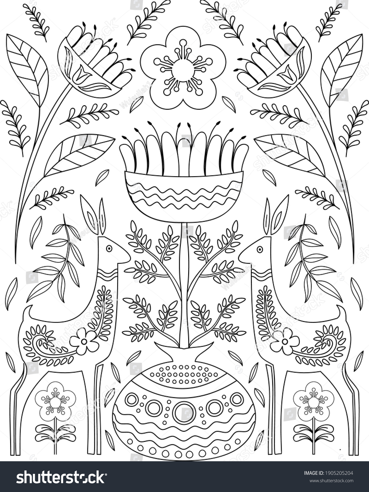 Vector scandinavian folk art coloring page stock vector royalty free