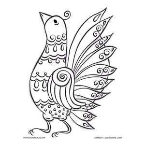 Folk art hen page to color