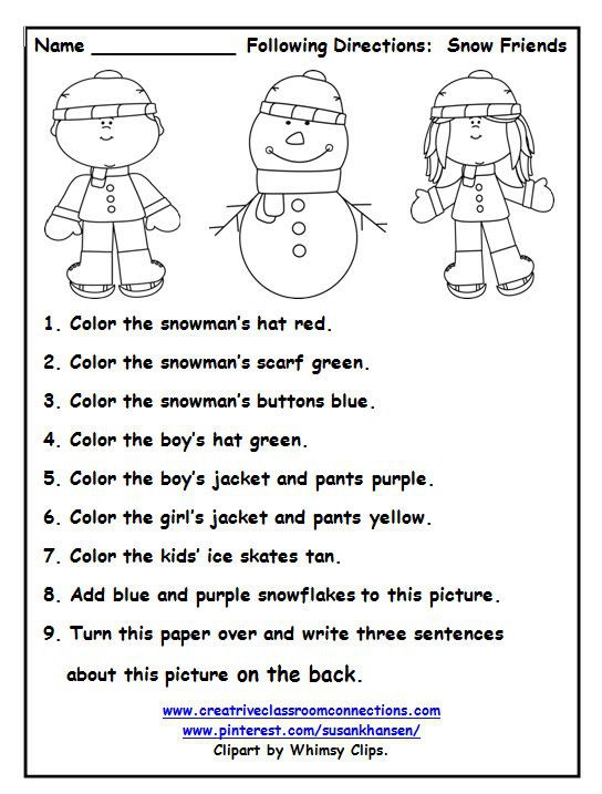 Following directions coloring worksheets
