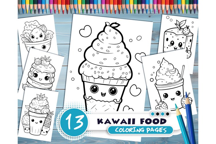 Kawaii food pdf coloring book