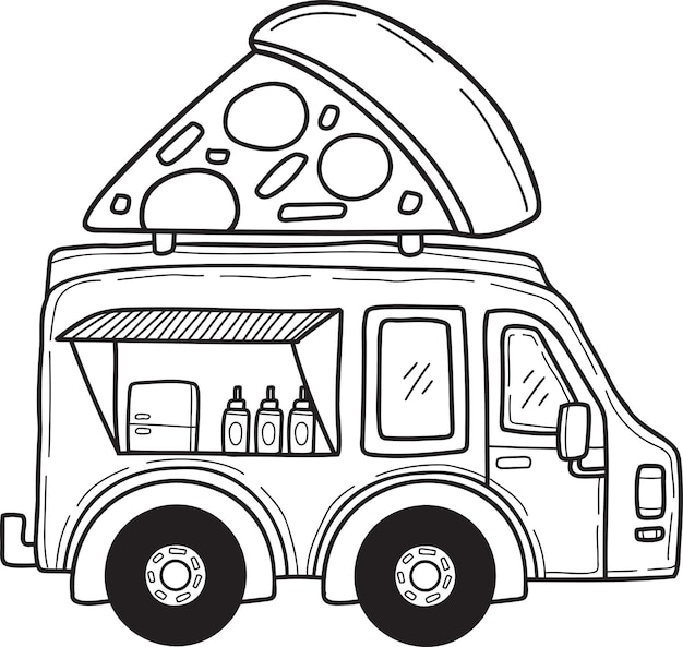 Premium vector hand drawn food truck and pizza illustration