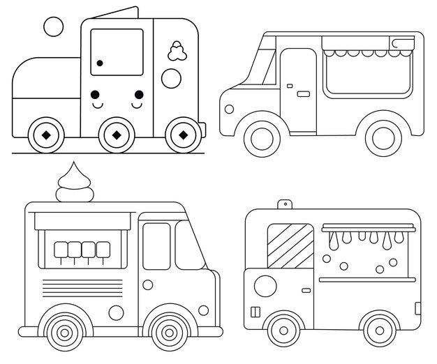 Premium vector a drawing of a food truck with a face on the front