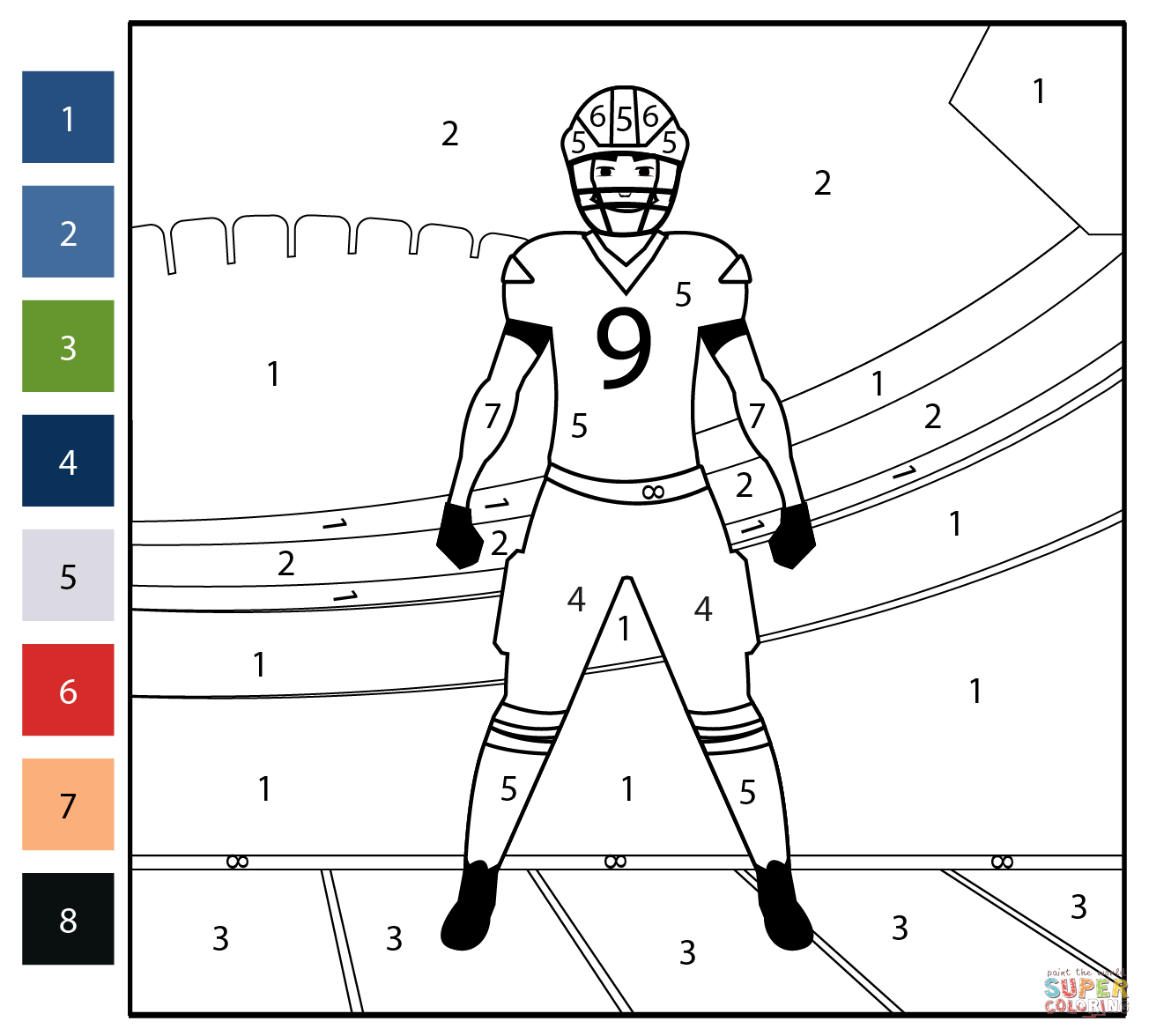 Rugby player color by number free printable coloring pages