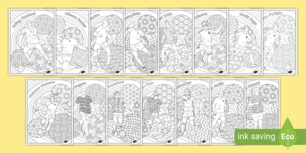 International footballer mindfulness colouring