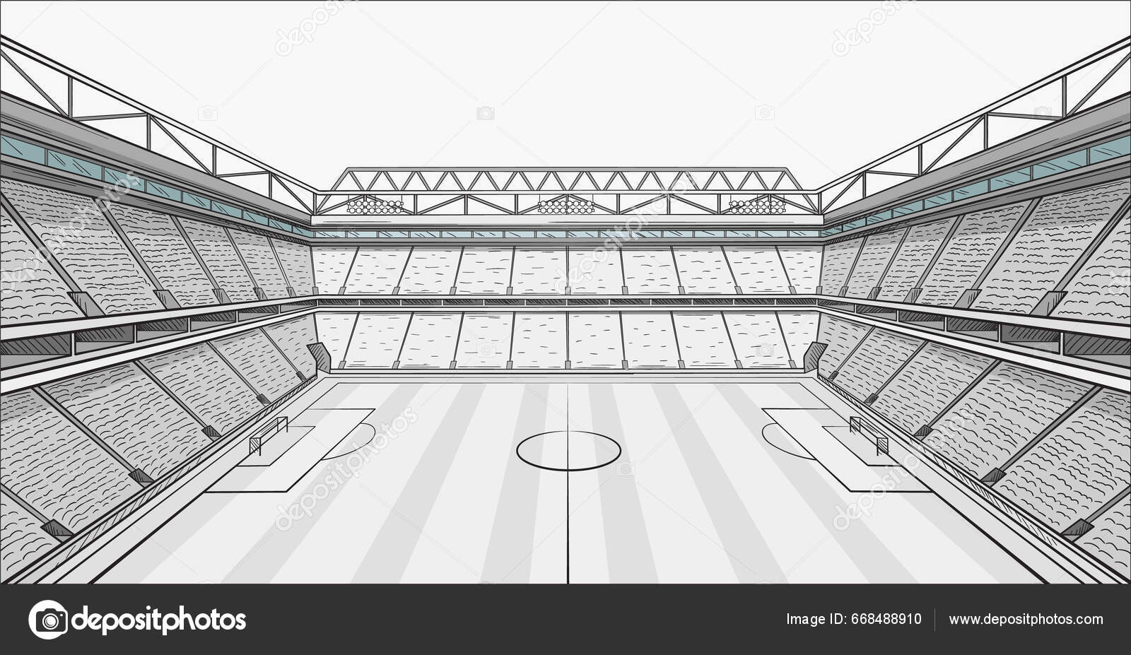 Sketch football field coloring book outdoor sports stadium spotlights fan stock vector by mentalmind
