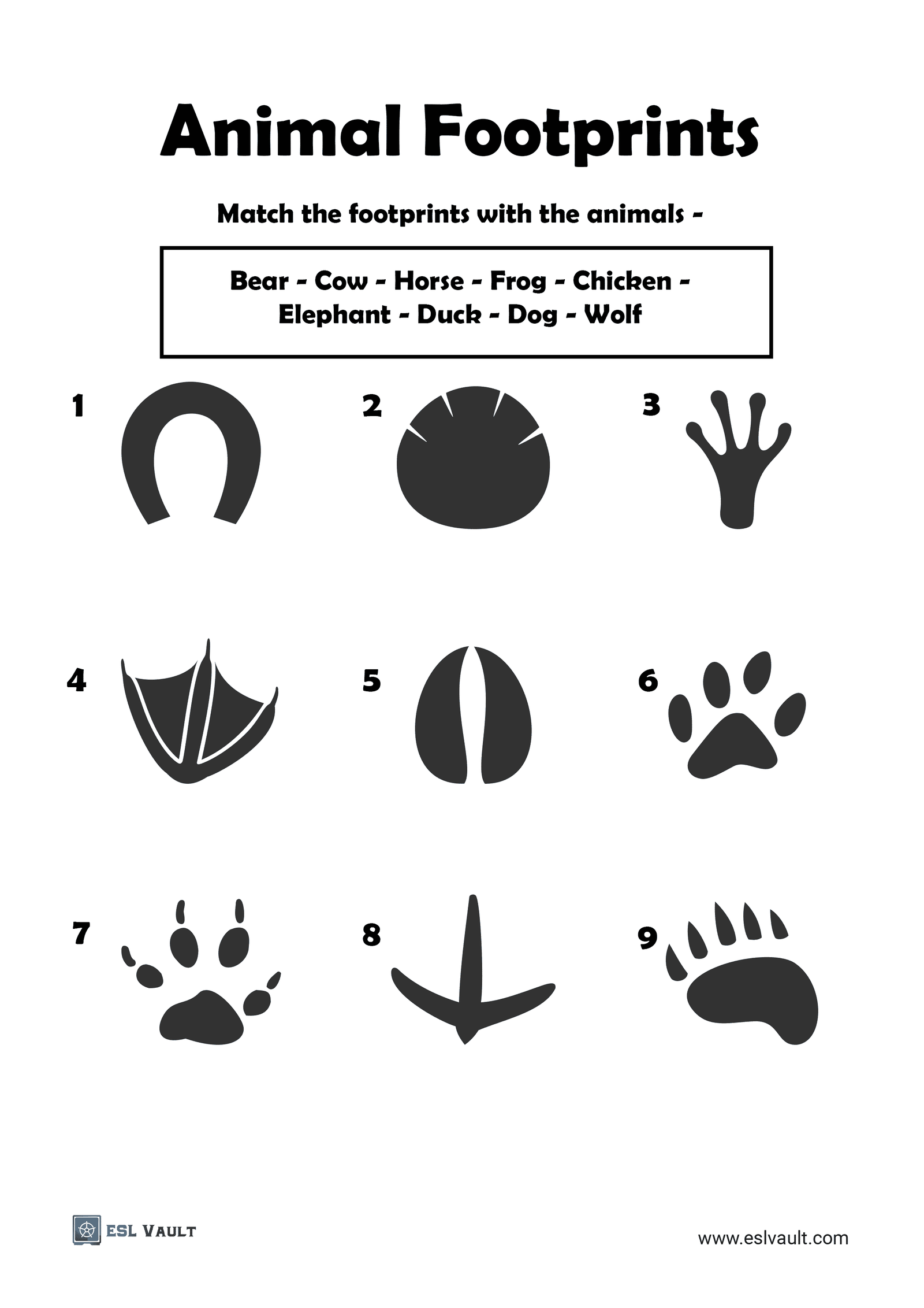 Animal footprints worksheets