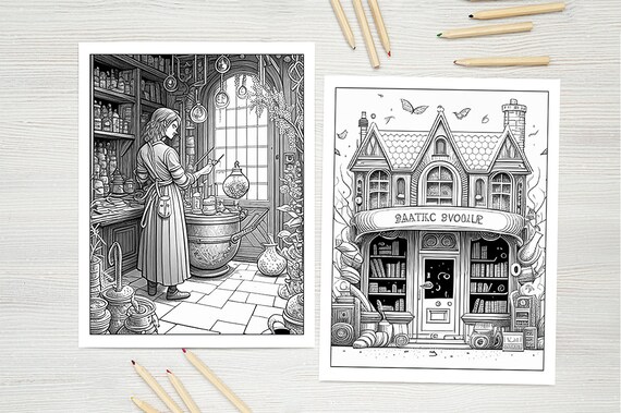 Magic shop coloring pages free mercial use modern digital art printable fantasy art jpeg pdf adult coloring pages