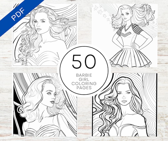 Kdp interior barbie girl coloring pages for kids x printable pdf canva template mercial use kids coloring sheets instant download