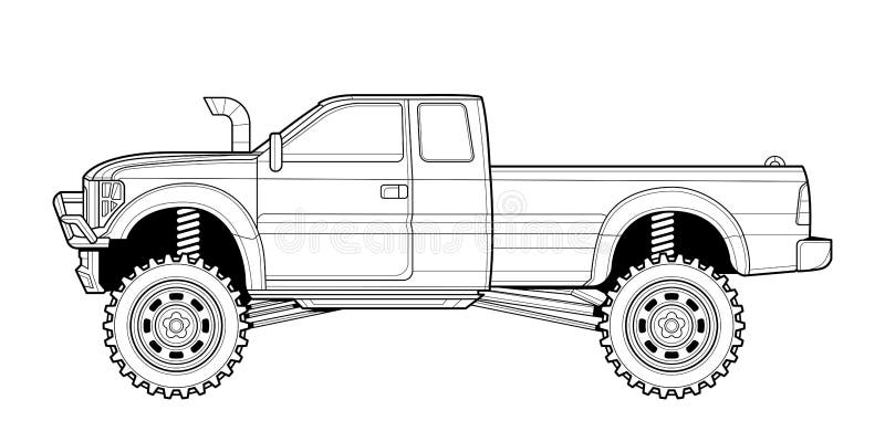 Coloring page for book and drawing offroad drive vehicle black contour sketch illustrate isolated on white background stock vector