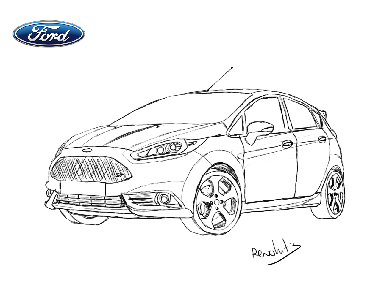 Ford fiesta st drawing by revolut on