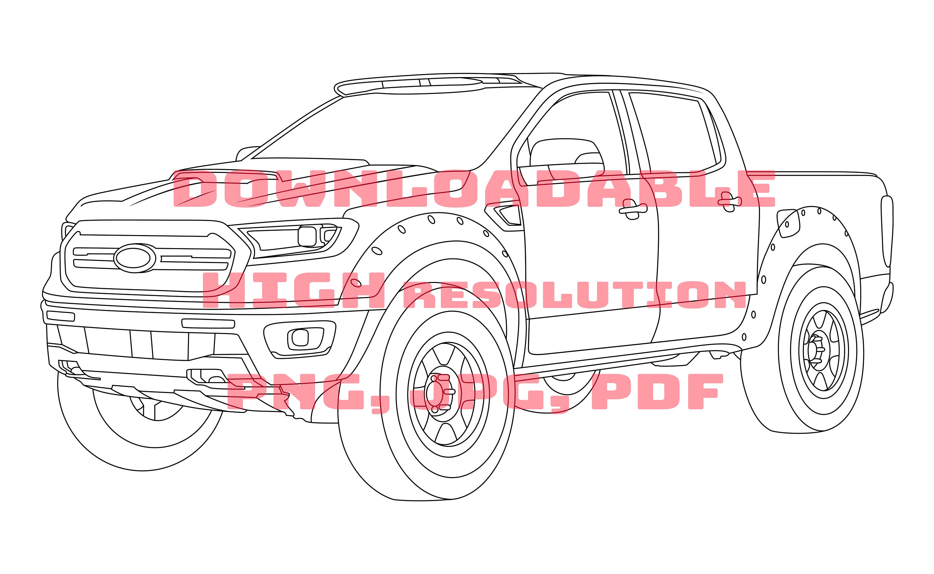Ford ranger pickup car downloadable coloring page in jpg png pdf