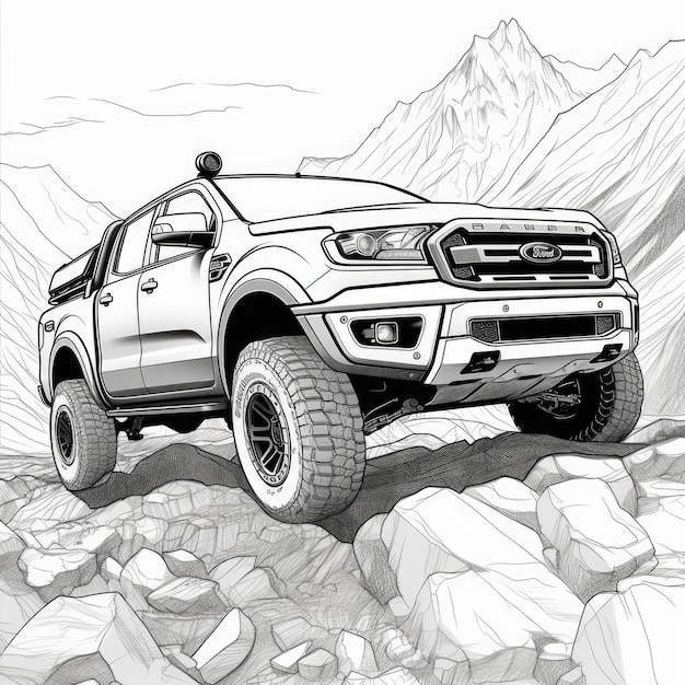 Premium ai image adventure time ford ranger conquers the mountain a colorful cinematic block print coloring page
