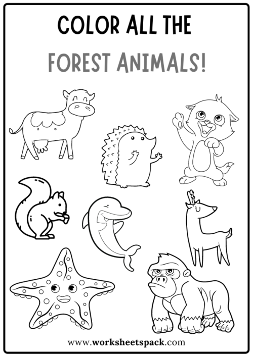 Color all the forest animals worksheet free forest animals coloring book pdf