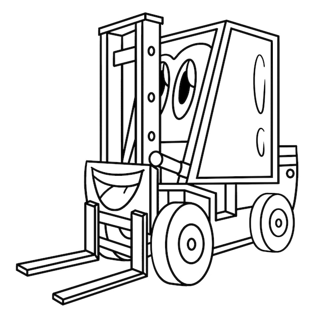 Premium vector forklift with face vehicle coloring page for kids