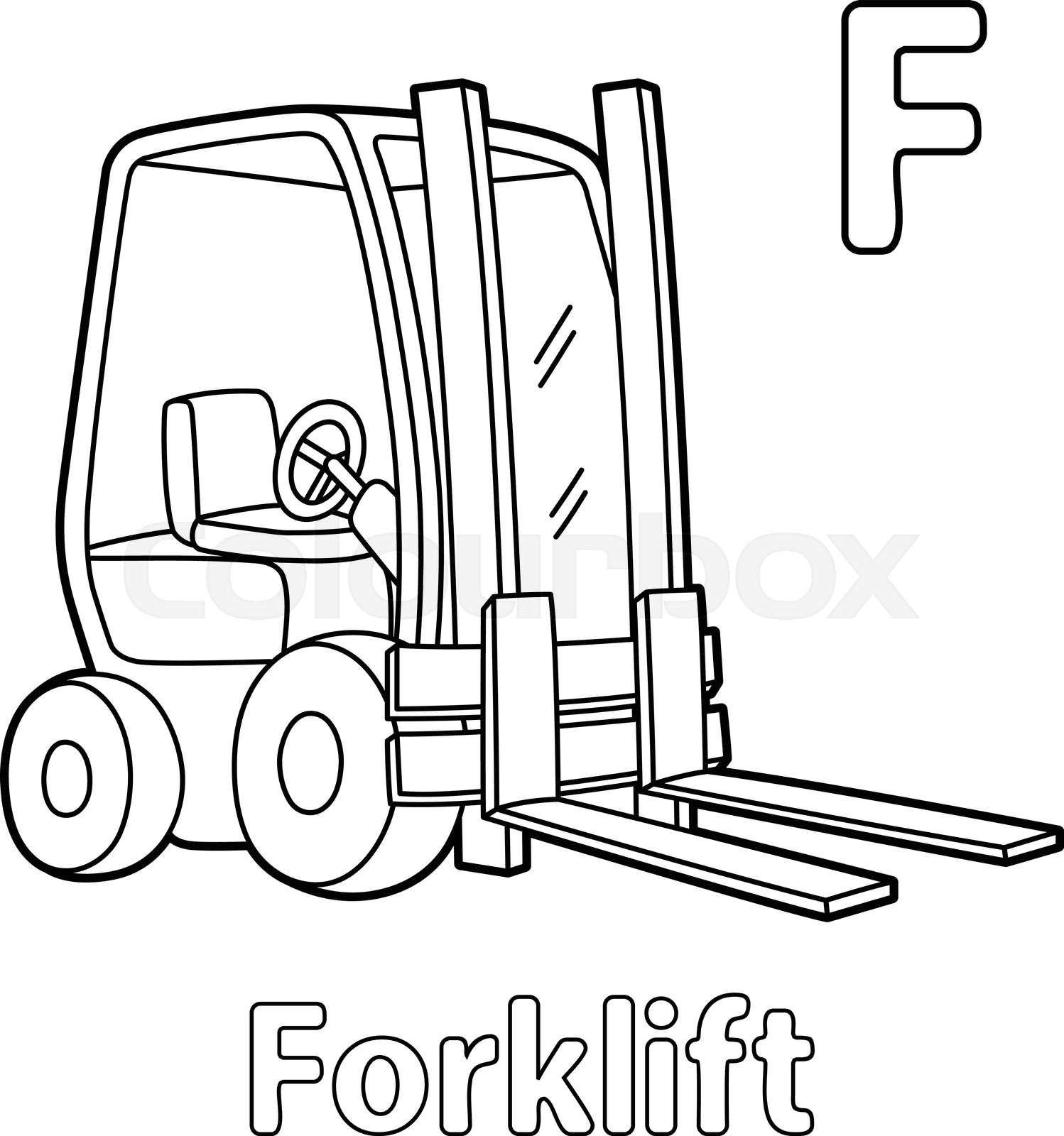 Forklift alphabet abc coloring page f stock vector