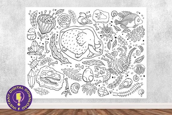 Giant dinosaur fossil coloring poster printable coloring sheet for kids in jumbo sizes fossils trilobites gems minerals and more download now