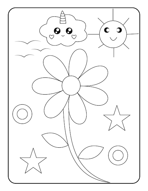Premium vector flower coloring pages for kids