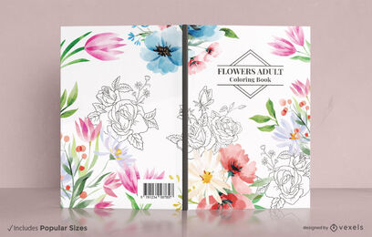 Flowers adult coloring book cover design vector download