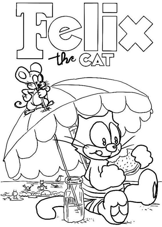 Felix the cat beach cover coloring sheet cat coloring page beach coloring pages felix the cats