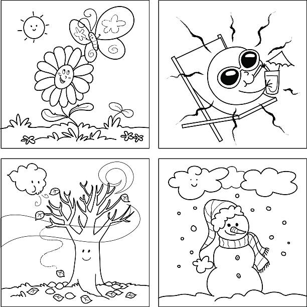 Four seasons coloring vector stock illustration