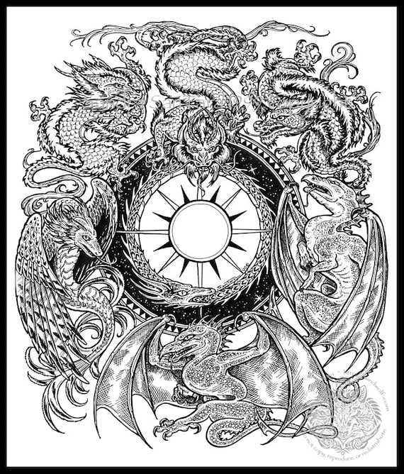 Winged fox winged tiger dragons jumbo coloring sheet deal pack