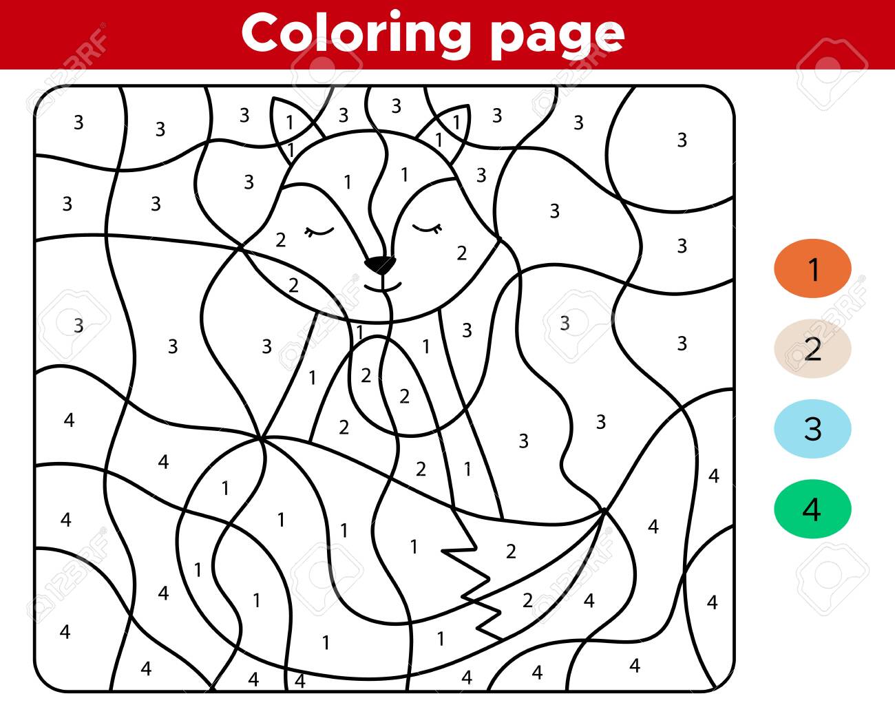 Number coloring page for preschool children cute cartoon fox royalty free svg cliparts vectors and stock illustration image