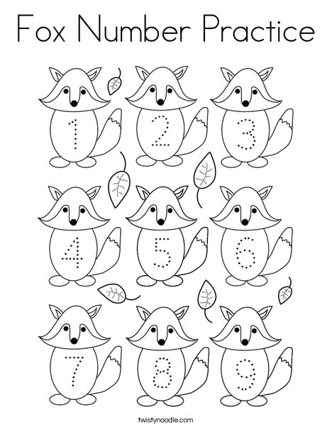 Fox number practice coloring page