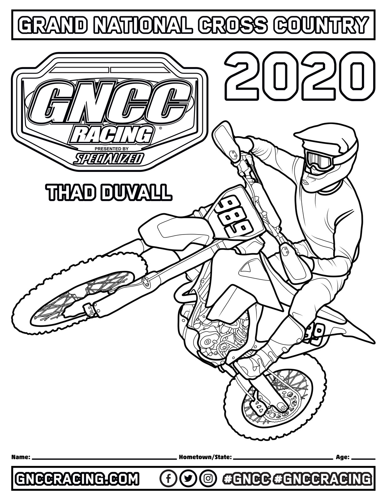 New gncc coloring pages of thad duvall devon freehan and more for your kids