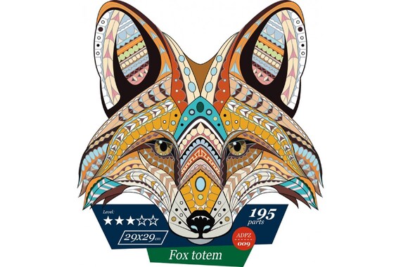 Wooden jigsaw puzzle fox totem shaped puzzle whimsy pieces irregular shapes animal face new wizardi