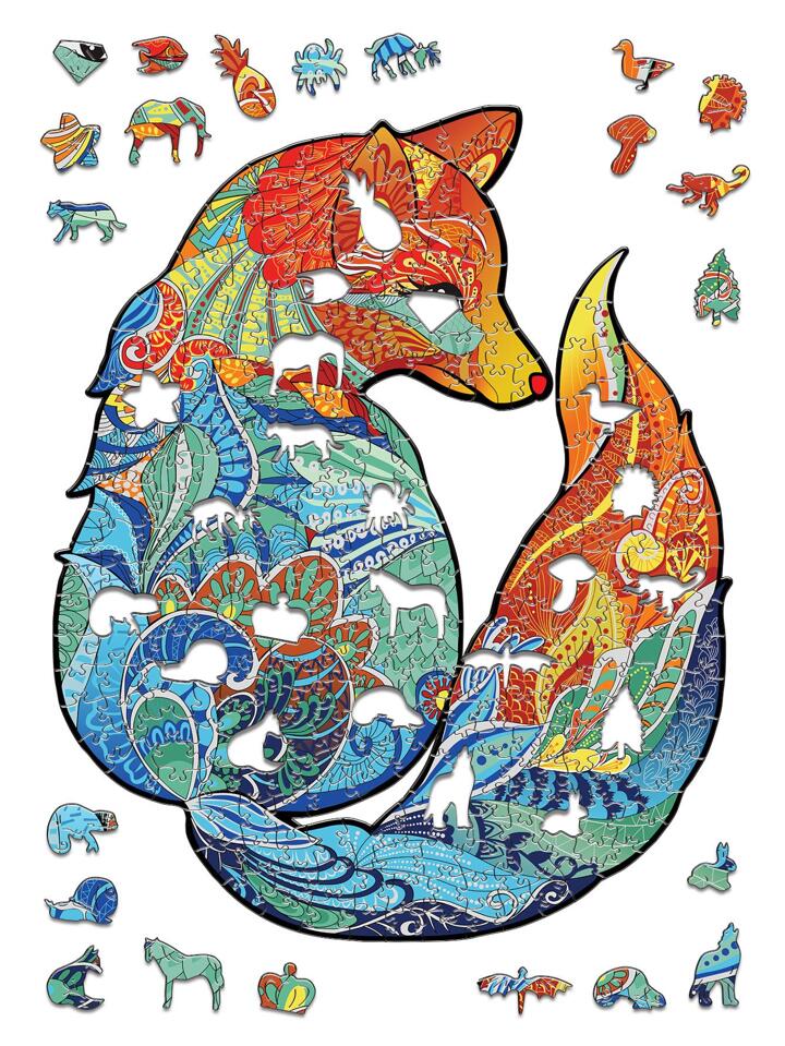 Set wooden jigsaw puzzle creative color block fox design enlightenment educational toy for exercise brain a