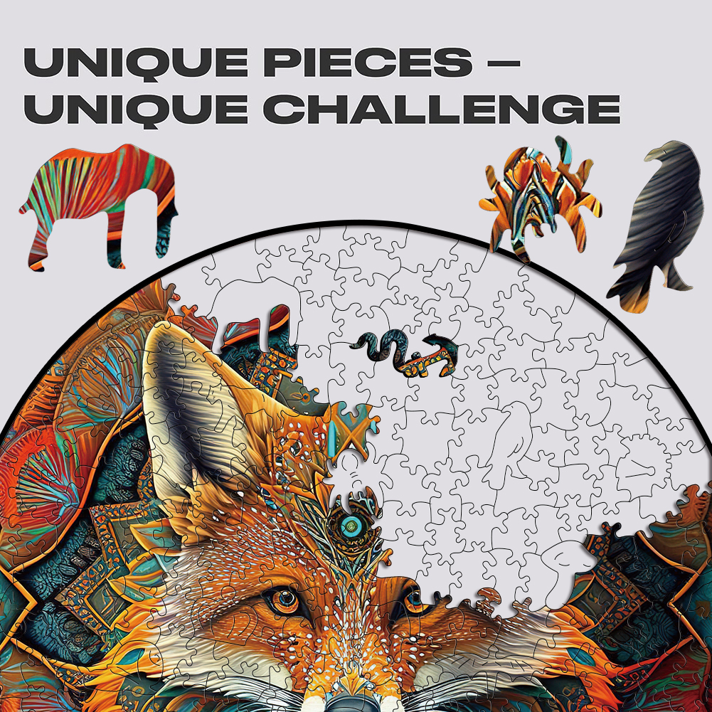 Wooden puzzle mandala fox ethnic wooden jigaw puzzle unique animal haped piece charming fox puzzle bet gift for adult kid