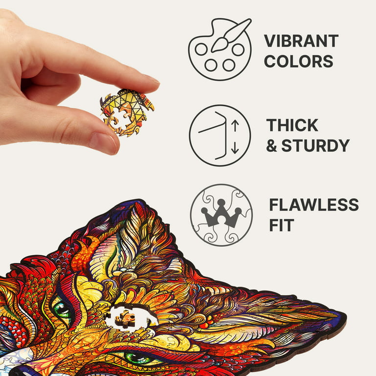 Unidragon fiery fox wooden jigsaw puzzle m pieces