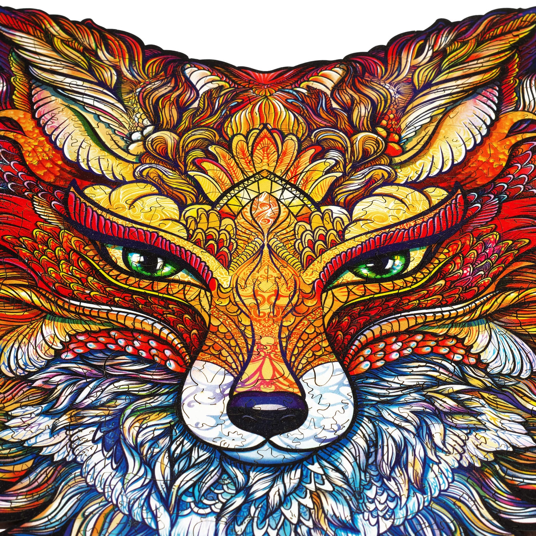 Fiery fox as magic wood puzzle fox wood puzzle