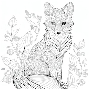 Pack stress relief coloring pages cute fox digital print filigree detailed mandala instant download set coloring pages for adults