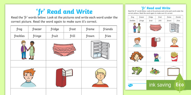 Fr words phonics read and write worksheet