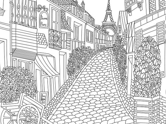 Paris coloring page france colouring page printable adult coloring sheet coloring book page for all ages