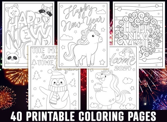 Happy new year coloring pages printable happy new year coloring pages for kids boys girls teens new year party activity pdf instant download